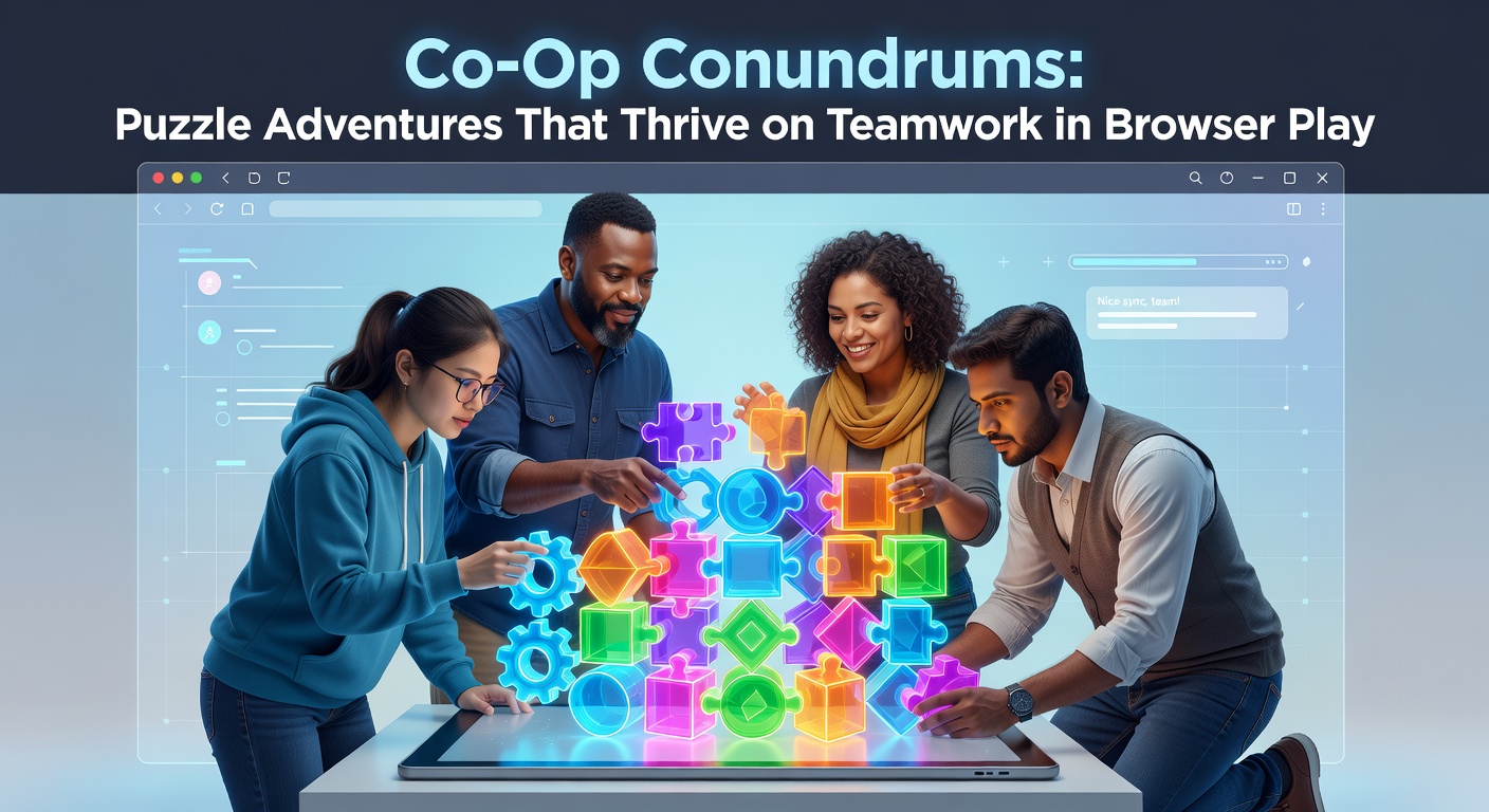 Zwei Spieler lösen gemeinsam ein komplexes Puzzle in einem browserbasierten Co-Op-Spiel, mit farbenfrohen Elementen und synchronisierten Aktionen