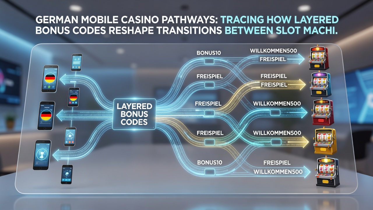Mobile App-Ansicht mit Übergang von Slot-Spielen zu Live-Dealer-Jackpot-Tischen über Bonus-Codes