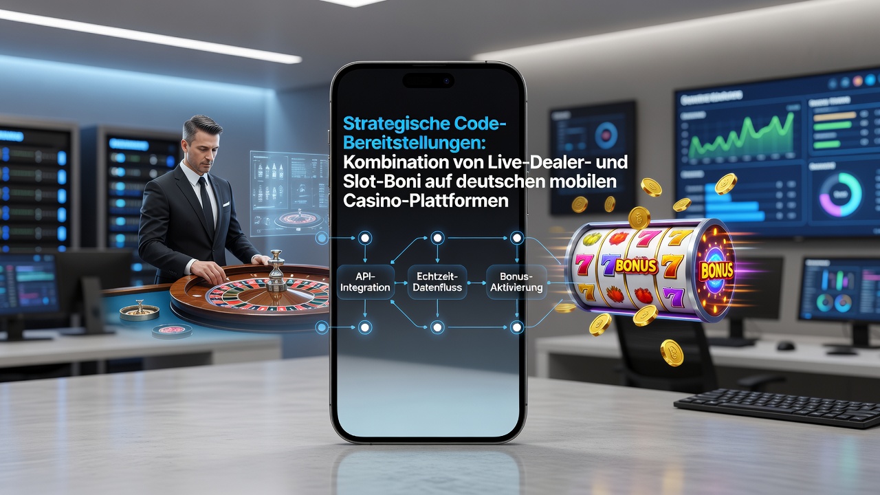 Darstellung von Live-Dealer-Tischen und Slot-Spielen mit integrierten Bonus-Codes auf mobilen Geräten